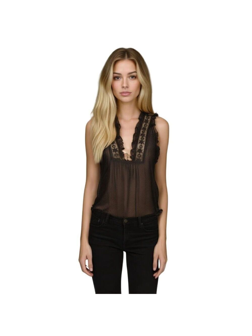 Gossard Artemis Vintage 80’s Black Lace Sheer Nightie Top Size S Petite